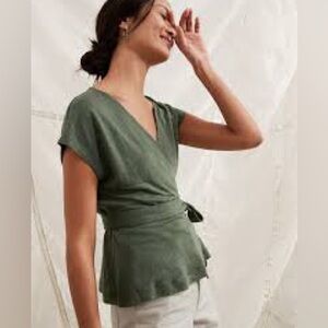 Banana Republic Olive Green Wrap V-Neck Cap Sleeve Blouse